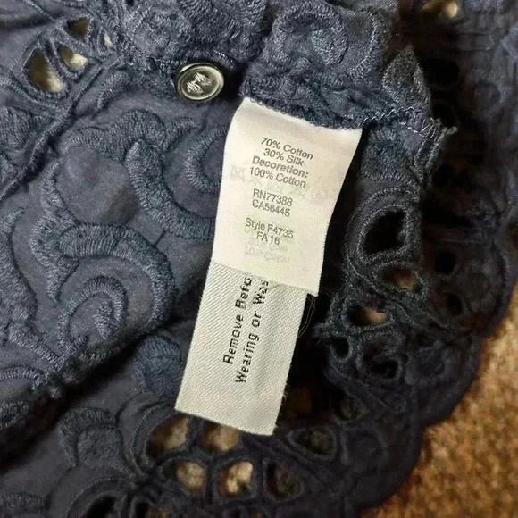 Madewell | Eyelet-Edge Shirred Silk Blouse Navy Size Small - Picture 5 of 5